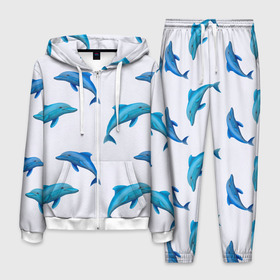 Мужской костюм 3D с принтом Рай для дельфина в Санкт-Петербурге, 100% полиэстер | Манжеты и пояс оформлены тканевой резинкой, двухслойный капюшон со шнурком для регулировки, карманы спереди | арт | дельфин | дельфины | искусство | морское | океан | паттерн | рыба | рыбы