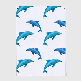Постер с принтом Рай для дельфина в Санкт-Петербурге, 100% бумага
 | бумага, плотность 150 мг. Матовая, но за счет высокого коэффициента гладкости имеет небольшой блеск и дает на свету блики, но в отличии от глянцевой бумаги не покрыта лаком | арт | дельфин | дельфины | искусство | морское | океан | паттерн | рыба | рыбы