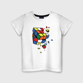 Детская футболка хлопок с принтом Кубик Рубика в Санкт-Петербурге, 100% хлопок | круглый вырез горловины, полуприлегающий силуэт, длина до линии бедер | Тематика изображения на принте: абстракция | арт | головоломка | кубик рубик | кубик рубика