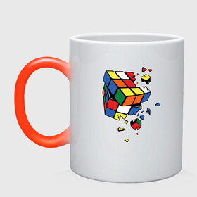 Кружка хамелеон с принтом Кубик Рубика в Санкт-Петербурге, керамика | меняет цвет при нагревании, емкость 330 мл | Тематика изображения на принте: абстракция | арт | головоломка | кубик рубик | кубик рубика