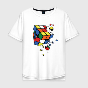 Мужская футболка хлопок Oversize с принтом Кубик Рубика в Санкт-Петербурге, 100% хлопок | свободный крой, круглый ворот, “спинка” длиннее передней части | абстракция | арт | головоломка | кубик рубик | кубик рубика