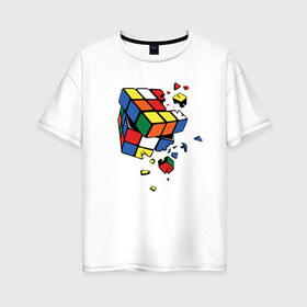 Женская футболка хлопок Oversize с принтом Кубик Рубика в Санкт-Петербурге, 100% хлопок | свободный крой, круглый ворот, спущенный рукав, длина до линии бедер
 | абстракция | арт | головоломка | кубик рубик | кубик рубика