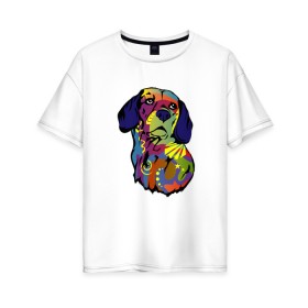 Женская футболка хлопок Oversize с принтом Берегись биглей в Санкт-Петербурге, 100% хлопок | свободный крой, круглый ворот, спущенный рукав, длина до линии бедер
 | абстракция | бигль | сердце | собака