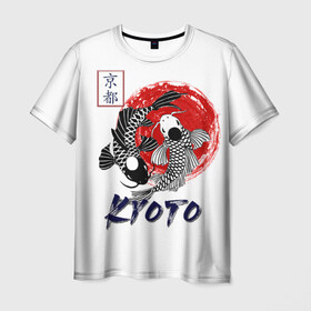 Мужская футболка 3D с принтом Карпы Кои Киото в Санкт-Петербурге, 100% полиэфир | прямой крой, круглый вырез горловины, длина до линии бедер | Тематика изображения на принте: киото япония японский стиль карпы кои
