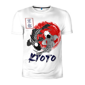Мужская футболка 3D спортивная с принтом Карпы Кои Киото в Санкт-Петербурге, 100% полиэстер с улучшенными характеристиками | приталенный силуэт, круглая горловина, широкие плечи, сужается к линии бедра | киото япония японский стиль карпы кои