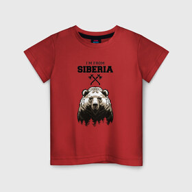 Детская футболка хлопок с принтом Сибирь в Санкт-Петербурге, 100% хлопок | круглый вырез горловины, полуприлегающий силуэт, длина до линии бедер | siberia | лес | медведь | русский мишка | сибирь | сибиряк | тайга | топоры