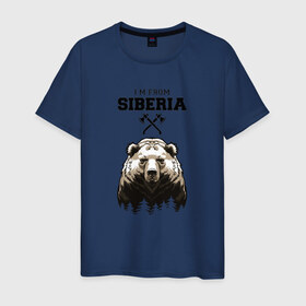 Мужская футболка хлопок с принтом Сибирь в Санкт-Петербурге, 100% хлопок | прямой крой, круглый вырез горловины, длина до линии бедер, слегка спущенное плечо. | Тематика изображения на принте: siberia | лес | медведь | русский мишка | сибирь | сибиряк | тайга | топоры