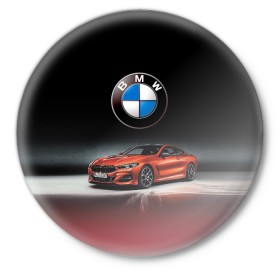Значок с принтом BMW в Санкт-Петербурге,  металл | круглая форма, металлическая застежка в виде булавки | bmw | car | germany | prestige | red | автомобиль | бмв | германия | красный | престиж