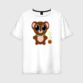 Женская футболка хлопок Oversize с принтом Медвежонок в Санкт-Петербурге, 100% хлопок | свободный крой, круглый ворот, спущенный рукав, длина до линии бедер
 | 2020 | детский | забавный | классный | медвежонок | милый | мультик | мультипликация
