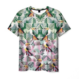 Мужская футболка 3D с принтом туканы в Санкт-Петербурге, 100% полиэфир | прямой крой, круглый вырез горловины, длина до линии бедер | casual | summer | летние | лето | пляжное | тренд | тропики