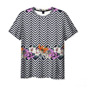 Мужская футболка 3D с принтом тропически цветы с орнаментом в Санкт-Петербурге, 100% полиэфир | прямой крой, круглый вырез горловины, длина до линии бедер | casual | summer | летние | лето | пляжное | тренд | тропики