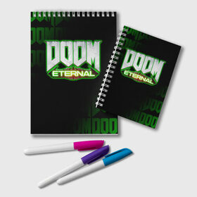 Блокнот с принтом DOOM ETERNAL в Санкт-Петербурге, 100% бумага | 48 листов, плотность листов — 60 г/м2, плотность картонной обложки — 250 г/м2. Листы скреплены удобной пружинной спиралью. Цвет линий — светло-серый
 | Тематика изображения на принте: doom | doom eternal | game | дум | игра