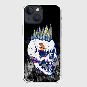 Чехол для iPhone 13 mini с принтом Череп с ирокезом | Punk в Санкт-Петербурге,  |  | pank | rock | skull | ирокез | модная | модный | музыка | панк | рок | рокер | скелет | череп