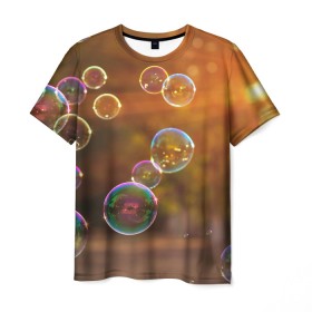 Мужская футболка 3D с принтом Мыльные пузыри. в Санкт-Петербурге, 100% полиэфир | прямой крой, круглый вырез горловины, длина до линии бедер | весенние картинки | весна | весна 2020 | зелнь | прекрасное время года | прикольные картинки | природа | птицы | тюльпаны | цветы