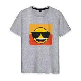 Мужская футболка хлопок с принтом Крутой Эмодзи в Санкт-Петербурге, 100% хлопок | прямой крой, круглый вырез горловины, длина до линии бедер, слегка спущенное плечо. | deal with it | emoji | emojico | в очках | весенний | довольный | крутой | крутой смайлик | летний | мем | смайл | смайлик | смайлик в очках | счастливый | эмоджи | эмодзи | эмодзи смс