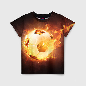 Детская футболка 3D с принтом футбольный мяч  в Санкт-Петербурге, 100% гипоаллергенный полиэфир | прямой крой, круглый вырез горловины, длина до линии бедер, чуть спущенное плечо, ткань немного тянется | комета | мяч | пламя | спорт | футбол