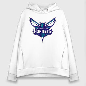 Женское худи Oversize хлопок с принтом Charlotte Hornets (1) в Санкт-Петербурге, френч-терри — 70% хлопок, 30% полиэстер. Мягкий теплый начес внутри —100% хлопок | боковые карманы, эластичные манжеты и нижняя кромка, капюшон на магнитной кнопке | 