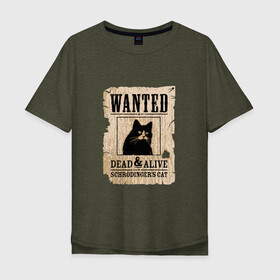 Мужская футболка хлопок Oversize с принтом Кот в Санкт-Петербурге, 100% хлопок | свободный крой, круглый ворот, “спинка” длиннее передней части | cat | wanted | живым или мертвым | кот | кот шредингера | котэ | опасен | разыскивается | чёрный кот