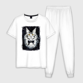 Мужская пижама хлопок с принтом Hello kittys! в Санкт-Петербурге, 100% хлопок | брюки и футболка прямого кроя, без карманов, на брюках мягкая резинка на поясе и по низу штанин
 | Тематика изображения на принте: акварельный | арт | галстук бабочка | глаза | кот | коты | котяра | кошка | крутая рисунок | мейнкун | мейнкуны | мех | мэйн кун | портрет | рисованный | скетч | стильная | чёрный