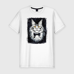 Мужская футболка хлопок Slim с принтом Hello kittys! в Санкт-Петербурге, 92% хлопок, 8% лайкра | приталенный силуэт, круглый вырез ворота, длина до линии бедра, короткий рукав | акварельный | арт | галстук бабочка | глаза | кот | коты | котяра | кошка | крутая рисунок | мейнкун | мейнкуны | мех | мэйн кун | портрет | рисованный | скетч | стильная | чёрный