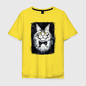 Мужская футболка хлопок Oversize с принтом Hello kittys! в Санкт-Петербурге, 100% хлопок | свободный крой, круглый ворот, “спинка” длиннее передней части | Тематика изображения на принте: акварельный | арт | галстук бабочка | глаза | кот | коты | котяра | кошка | крутая рисунок | мейнкун | мейнкуны | мех | мэйн кун | портрет | рисованный | скетч | стильная | чёрный