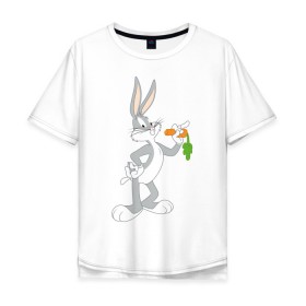 Мужская футболка хлопок Oversize с принтом Багз Банни в Санкт-Петербурге, 100% хлопок | свободный крой, круглый ворот, “спинка” длиннее передней части | bugs bunny | looney tunes | vdzabma | багз банни | луни тюнз