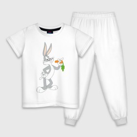 Детская пижама хлопок с принтом Багз Банни в Санкт-Петербурге, 100% хлопок |  брюки и футболка прямого кроя, без карманов, на брюках мягкая резинка на поясе и по низу штанин
 | Тематика изображения на принте: bugs bunny | looney tunes | vdzabma | багз банни | луни тюнз