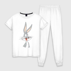 Женская пижама хлопок с принтом Багз Банни в Санкт-Петербурге, 100% хлопок | брюки и футболка прямого кроя, без карманов, на брюках мягкая резинка на поясе и по низу штанин | bugs bunny | looney tunes | vdzabma | багз банни | луни тюнз