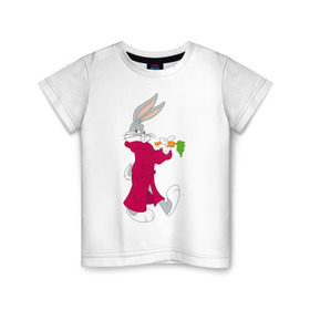 Детская футболка хлопок с принтом Багз Банни в Санкт-Петербурге, 100% хлопок | круглый вырез горловины, полуприлегающий силуэт, длина до линии бедер | bugs bunny | looney tunes | vdzabma | багз банни | луни тюнз