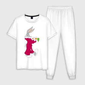 Мужская пижама хлопок с принтом Багз Банни в Санкт-Петербурге, 100% хлопок | брюки и футболка прямого кроя, без карманов, на брюках мягкая резинка на поясе и по низу штанин
 | bugs bunny | looney tunes | vdzabma | багз банни | луни тюнз