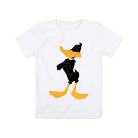 Детская футболка хлопок с принтом Даффи Дак в Санкт-Петербурге, 100% хлопок | круглый вырез горловины, полуприлегающий силуэт, длина до линии бедер | daffy duck | looney tunes | vdzabma | даффи дак | луни тюнз
