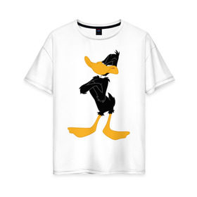 Женская футболка хлопок Oversize с принтом Даффи Дак в Санкт-Петербурге, 100% хлопок | свободный крой, круглый ворот, спущенный рукав, длина до линии бедер
 | daffy duck | looney tunes | vdzabma | даффи дак | луни тюнз