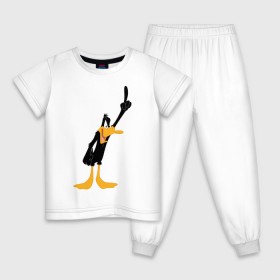 Детская пижама хлопок с принтом Даффи Дак в Санкт-Петербурге, 100% хлопок |  брюки и футболка прямого кроя, без карманов, на брюках мягкая резинка на поясе и по низу штанин
 | daffy duck | looney tunes | vdzabma | даффи дак | луни тюнз