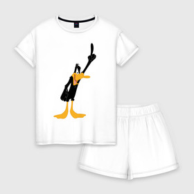 Женская пижама с шортиками хлопок с принтом Даффи Дак в Санкт-Петербурге, 100% хлопок | футболка прямого кроя, шорты свободные с широкой мягкой резинкой | daffy duck | looney tunes | vdzabma | даффи дак | луни тюнз