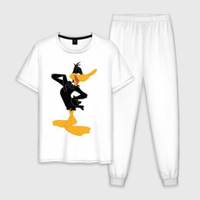 Мужская пижама хлопок с принтом Даффи Дак в Санкт-Петербурге, 100% хлопок | брюки и футболка прямого кроя, без карманов, на брюках мягкая резинка на поясе и по низу штанин
 | daffy duck | looney tunes | vdzabma | даффи дак | луни тюнз