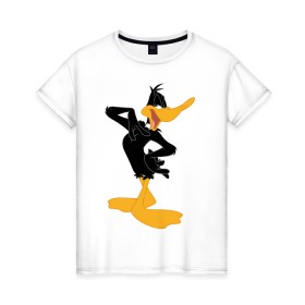 Женская футболка хлопок с принтом Даффи Дак в Санкт-Петербурге, 100% хлопок | прямой крой, круглый вырез горловины, длина до линии бедер, слегка спущенное плечо | daffy duck | looney tunes | vdzabma | даффи дак | луни тюнз