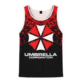 Мужская майка 3D с принтом Umbrella Corporation. в Санкт-Петербурге, 100% полиэстер | круглая горловина, приталенный силуэт, длина до линии бедра. Пройма и горловина окантованы тонкой бейкой | resident evil | umbrella corporation | амбрелла | амбрелла корпорейшн | вирус | вымышленная военная и фармацевтическая корпорация | игра | умбрелла