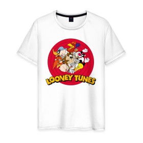 Мужская футболка хлопок с принтом Looney Tunes в Санкт-Петербурге, 100% хлопок | прямой крой, круглый вырез горловины, длина до линии бедер, слегка спущенное плечо. | Тематика изображения на принте: bugs bunny | daffy duck | looney tunes | sylvester | tasmanian devil | taz | tweety | vdzabma | багз банни | даффи дак | луни тюнз | сильвестр | таз | тасманский дьявол | твити