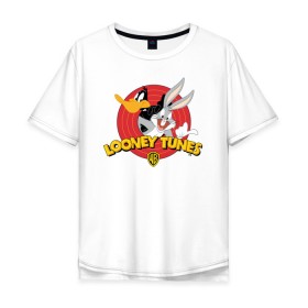 Мужская футболка хлопок Oversize с принтом Багз Банни и Даффи Дак в Санкт-Петербурге, 100% хлопок | свободный крой, круглый ворот, “спинка” длиннее передней части | bugs bunny | daffy duck | looney tunes | vdzabma | багз банни | даффи дак | луни тюнз