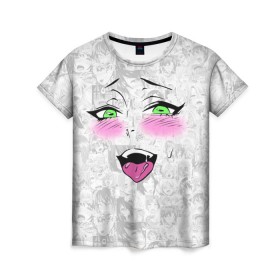 Женская футболка 3D с принтом Ахегао в Санкт-Петербурге, 100% полиэфир ( синтетическое хлопкоподобное полотно) | прямой крой, круглый вырез горловины, длина до линии бедер | ahegao | ahegao face | anime | manga | аниме | аниме лицо | ахегао | ахегао лицо | ахигао | манга