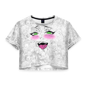 Женская футболка Crop-top 3D с принтом Ахегао в Санкт-Петербурге, 100% полиэстер | круглая горловина, длина футболки до линии талии, рукава с отворотами | ahegao | ahegao face | anime | manga | аниме | аниме лицо | ахегао | ахегао лицо | ахигао | манга