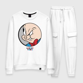 Женский костюм хлопок с принтом Porky Pig в Санкт-Петербурге, 100% хлопок | на свитшоте круглая горловина, мягкая резинка по низу. Брюки заужены к низу, на них два вида карманов: два 