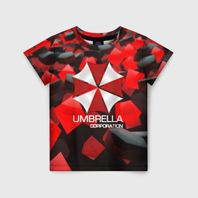 Детская футболка 3D с принтом Umbrella Corp. в Санкт-Петербурге, 100% гипоаллергенный полиэфир | прямой крой, круглый вырез горловины, длина до линии бедер, чуть спущенное плечо, ткань немного тянется | biohazard | biohazard 7 | crocodile | fang | game | hand | monster | new umbrella | resident evil | resident evil 7 | umbrella | umbrella corp | umbrella corporation | zombie