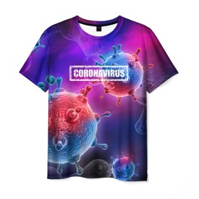 Мужская футболка 3D с принтом CORONAVIRUS в Санкт-Петербурге, 100% полиэфир | прямой крой, круглый вырез горловины, длина до линии бедер | covid 19 | molecule | абстракция | клетки | коронавирус | медицина | микробы | молекулы | наука | нейрон | нейроны | текстура | текстуры | формула