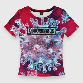 Женская футболка 3D Slim с принтом CORONAVIRUS в Санкт-Петербурге,  |  | covid 19 | molecule | абстракция | клетки | коронавирус | медицина | микробы | молекулы | наука | нейрон | нейроны | текстура | текстуры | формула