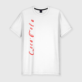 Мужская футболка премиум с принтом C o c a - C o l a. в Санкт-Петербурге, 92% хлопок, 8% лайкра | приталенный силуэт, круглый вырез ворота, длина до линии бедра, короткий рукав | coca cola | дистанция | кола | логотип | лучше дома | сиди дома