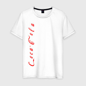 Мужская футболка хлопок с принтом C o c a - C o l a. в Санкт-Петербурге, 100% хлопок | прямой крой, круглый вырез горловины, длина до линии бедер, слегка спущенное плечо. | coca cola | дистанция | кола | логотип | лучше дома | сиди дома