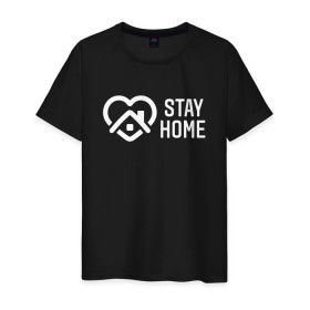 Мужская футболка хлопок с принтом INSTAGRAM (STAY HOME). в Санкт-Петербурге, 100% хлопок | прямой крой, круглый вырез горловины, длина до линии бедер, слегка спущенное плечо. | instagram | stay home | дистанция | инстаграм | логотип | лучше дома | остаться дома | сиди дома