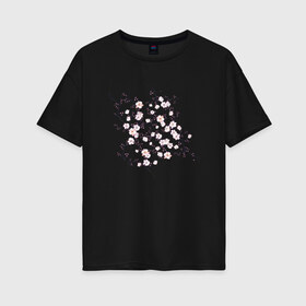 Женская футболка хлопок Oversize с принтом САКУРА в Санкт-Петербурге, 100% хлопок | свободный крой, круглый ворот, спущенный рукав, длина до линии бедер
 | chery | flowers | japan | roses | sakura | вишня | растения | розы | ромашка | сакура | тюльпаны | цветы | цветы сакуры | япония