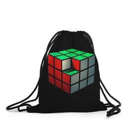Рюкзак-мешок 3D с принтом Кубик Рубика в Санкт-Петербурге, 100% полиэстер | плотность ткани — 200 г/м2, размер — 35 х 45 см; лямки — толстые шнурки, застежка на шнуровке, без карманов и подкладки | 3d | головоломка | игры | кубик | мозг | недостающий | рубика | элемент